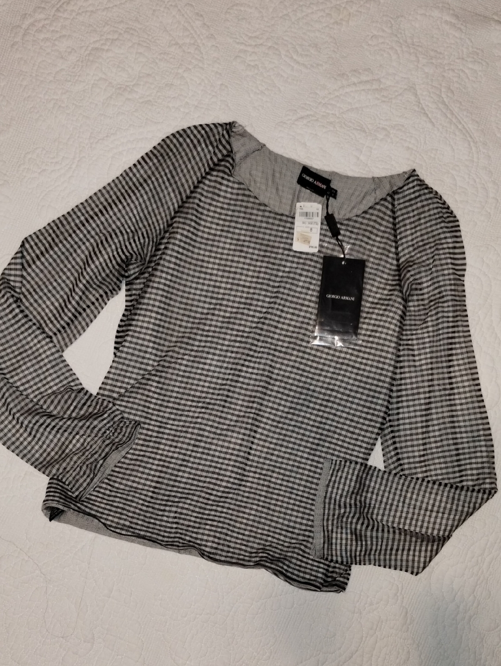Giorgio Armani Black and White Striped Long-Sleeve Blouse